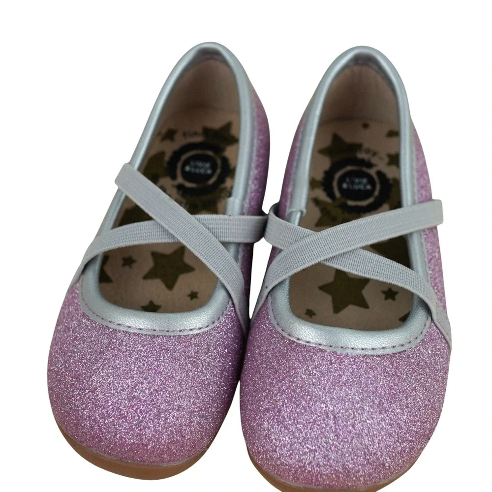 NWOB Livie & Luca Aurora Girls Pink Glitter‎ Ballet Flats Leather Shoes Infant 5